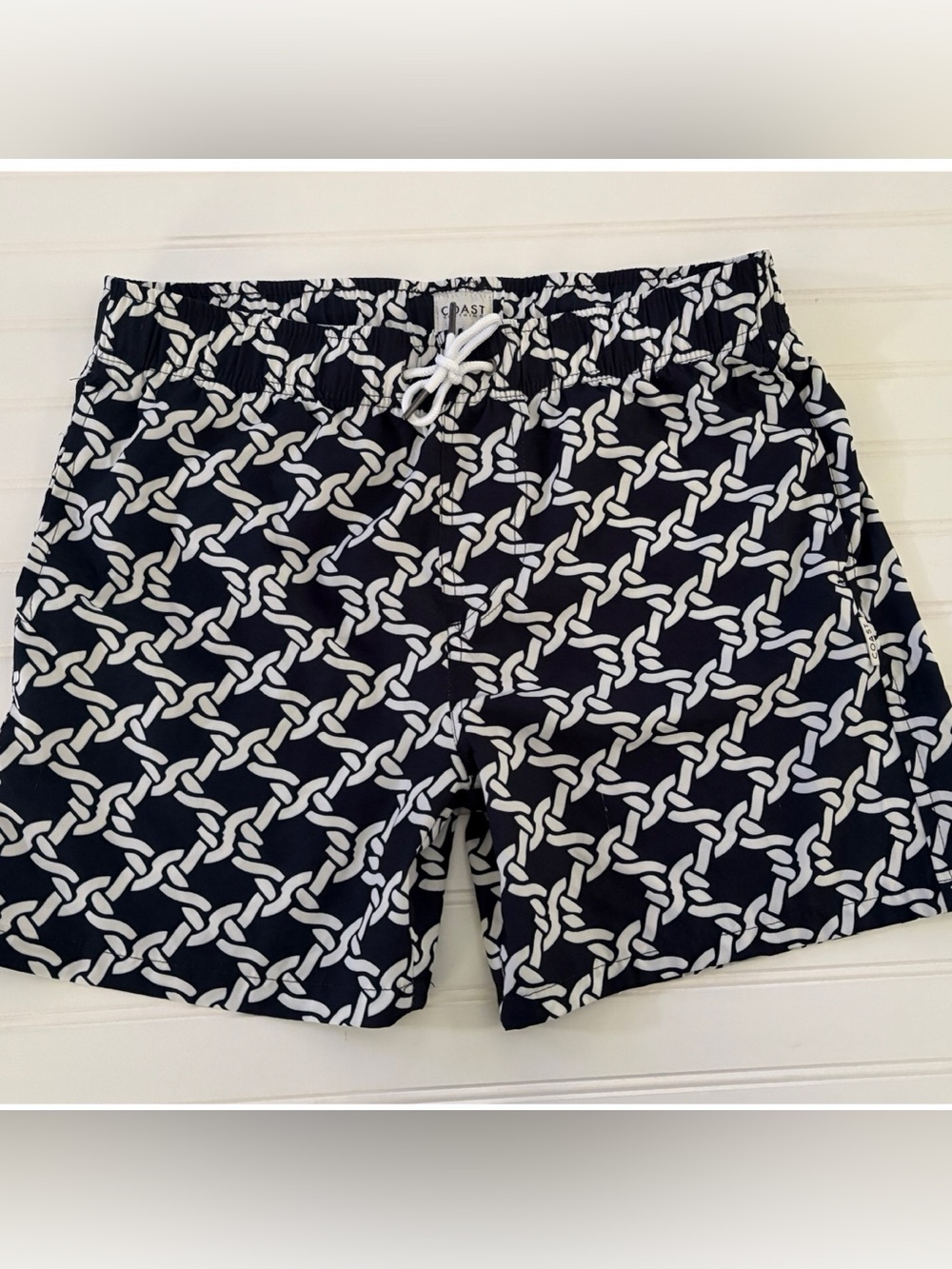 COAST Hugo Blue White 17" Unlined Swim Trunks Shorts Mens Size Large NWOT
